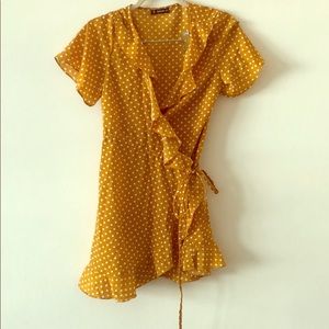 Polka Dot Ruffle Hem Surplice Dress